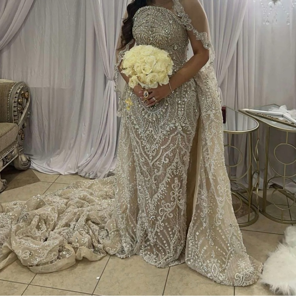 Elegant Beaded Gown with Train